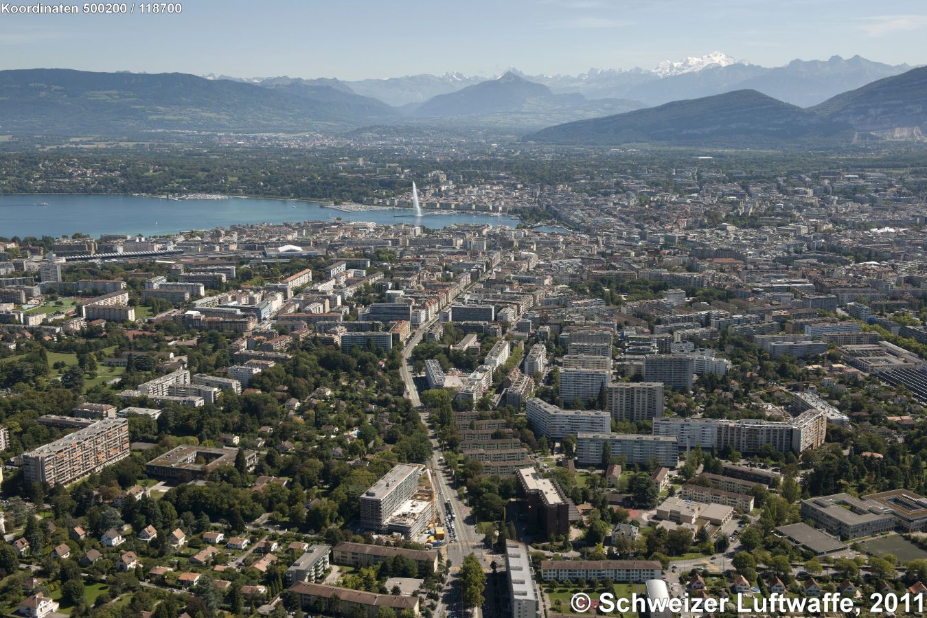 Genf / Genève; Stadtteil 'Le Petit-Saconnex', Blick von NW nach SE (Position: 2'498'276.22, 1'119'947.36)